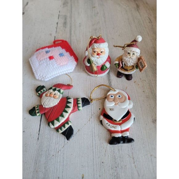 Santa Claus Bell knit face variety ornament set Xmas Joy - Picture 1 of 8